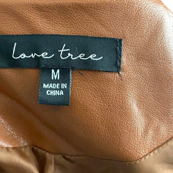 Love Tree Women's Medium Faux Leather Brown Fall Jacket Gold Zipper - Picture 9 of 12